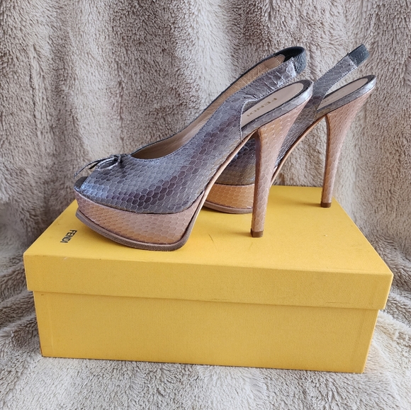 Fendi Shoes | Fendi Python Slingback Pumps. Spuntata Colubro Perlato Size 38 - Picture 4 of 6